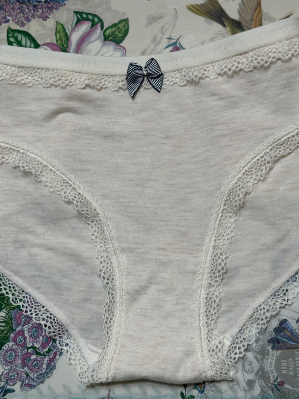 Tommy Hilfiger Ivory Lace-Trim Model Bikini Panties w/Decorative Bow - X-Large